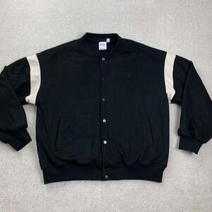 Coca-Cola Varsity Bomber Jacket Mens Medium Black Cream Embroidered Streetwear